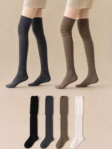 4 Pairs Women's Knee-High Socks - High Elasticity Thin Long Solid Color Polyester Yarn Tights, Suitable For All Seasons, Machine Washable, Perfect For Outdoor Casual Wear, Versatile Style With High Elasticity Material - Multicolor - View 12