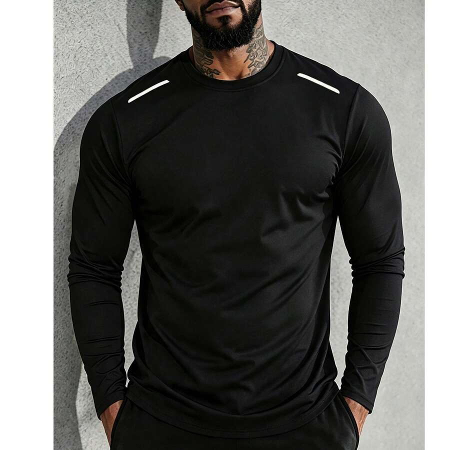 Functional Long Sleeve Sports Top, Slim Fit Shoulder And Waistline, Suitable For Outdoor And Daily Wear, Sleek Style, Black - Black - View 1
