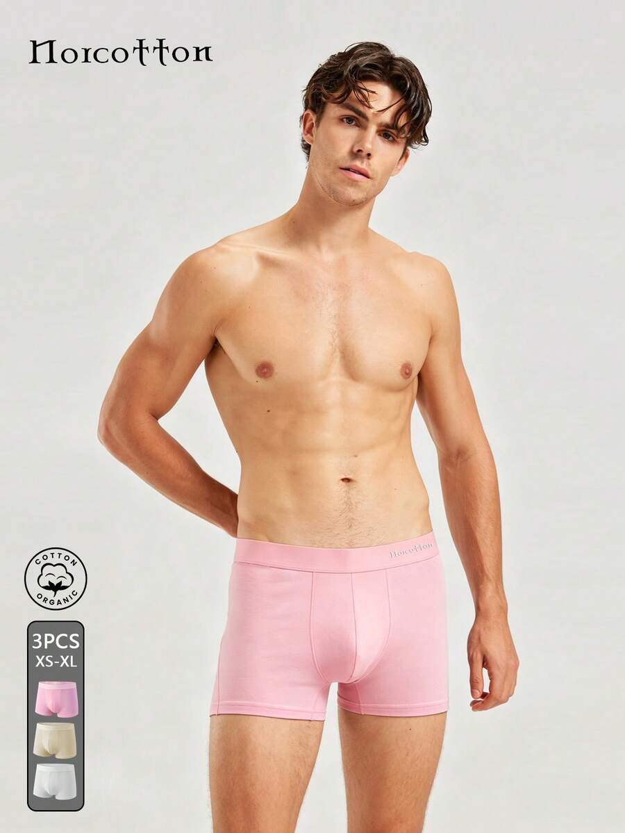3pcs Norcotton Men's Boxer Briefs, Pure Cotton Multicolor Trunks - Multicolor - View 1