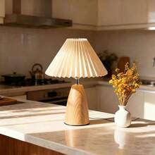 1PC Modern Creative Pleated Table Lamp, Walnut Wood Cone-Shaped Pleated Retro Bedside Lamp With Faux Wood Grain, INS Decorative Atmosphere Lamp, Dimmable, Button Control, Bedroom, Living Room, Office Table Lamp, USB Powered Bedside Lamp - Walnut Conical Table Lamp - Three-color Dimming - View 18
