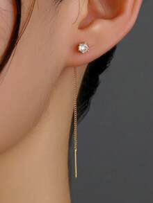 Tassel Ear Thread Piercing Earrings, 1 Pair - Yellow Gold - View 1