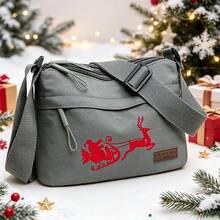 Women's Campus Christmas Pattern Shoulder Bag, Suitable For Shopping, Travel, Back To School, Printed With Reindeer Pulling Sleigh Design, Christmas Pattern Elements, Large Capacity Shoulder Bag, Multiple Colors Available, Fashion Shoulder Bag. - Shoulder Bag - View 12