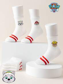 1/5/10 Pairs Paw Patrol Double Stripe Kids Socks, Simple Puppy Design, Winter Mid-Calf Socks, Fun Christmas Children's Socks - Multicolor - View 6