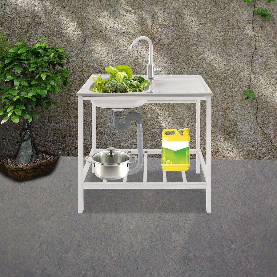 29.5*15.7*29.5 In Modern Silver Freestanding Rectangular Sink With Operation Countertop And Bottom Shelf