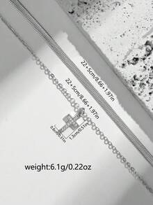 女款腳鍊套組，夏季海灘層次感風格，魚骨扁蛇骨鏈，超細O型鏈條搭配鋯石十字吊墜，日常配飾禮物 - 銀色 - 查看 3