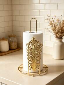 Luxury Iron Art Tabletop Paper Towel Holder, Freestanding Roll Storage Rack With Stable Round Base, Gold And Black, Suitable For Most Standard Kitchen Paper Towel Rolls - Multicolor - View 10