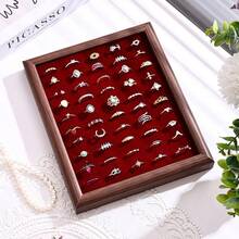 Wooden Ring Display Tray With Multi-Color Velvet Slots, Jewelry Organizer For Home Vanity, Countertop Display Prop - Multicolor - View 7