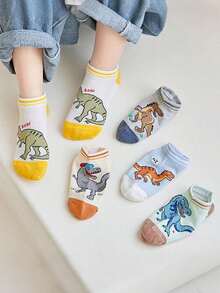 5 Pairs Kids Socks Japanese Cartoon Jurassic Dinosaur Pattern Boys Girls Versatile Short Socks - Multicolor - View 4