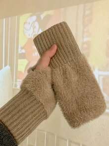 Women's Fingerless Gloves, Faux Fur Cuff, Soft Warm Knitted Sleeve, Touchscreen Friendly, Suitable For Typing, Autumn New Arrival, Essential Accessory For Classroom Or Shopping - Multicolor - View 12