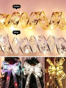 1m/3米/5m/10m 聖誕裝飾 LED 燈串 銅線緞帶燈 緞面蝴蝶結燈 適用於聖誕樹 - 緞帶 - 查看 8