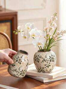 1pc Loven Vintage Floral Ceramic Vase, Cracked Glaze Surface Vase, Dark Edge, Country Style Decorative Vase, Suitable For Home, Living Room, Entrance And Wedding Use. High-End Gift Box Set - Multicolor - View 8