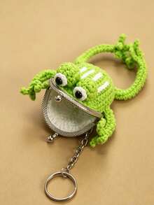 Crochet Frog Coin Purse With Keychain, Handmade Plush Frog Wallet, Travel Storage Bag, "Big Mouth Frog" Drawstring Coin Pouch/Travel Storage Bag - Multicolor - View 2