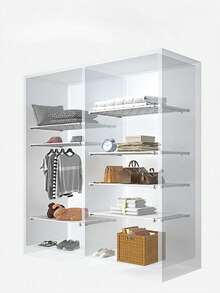 1pc Expandable No-Drill Clothes Storage Shelf, Dorm Cabinet Divider Rack, Space-Saving Layered Storage Partition, Clothes Organizer Rack, Suitable For Bathroom, Kitchen Storage, Room, Bedroom Wardrobe And Entryway Shoe Cabinet - White - View 7
