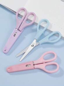 1pc Mini White Scissors, Portable Stainless Steel Blade Paper Cutter, Stainless Steel Round Tip Scissors With Protective Cover, Ergonomic Design, Suitable For Office, School, Home And Craft Projects - Multiple Styles - View 2
