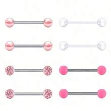 8pcs Punk Style Cool Spherical Decor & Artificial Crystal, 14G, Suitable For Tongue Ring And Nipple Ring, Unisex. Piercing Jewelry - 8-piece Set - View 6