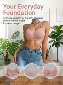 Seamless Lingerie Set, Comfortable Casual Bra, Adjustable Straps - Pink - View 4