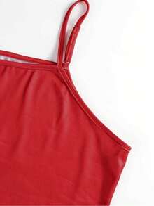 Set Pakaian Wanita Ukuran Besar, Termasuk Tank Top Merah dan Kardigan Motif Abstrak, Kemeja Panjang Reguler dengan Saku, Sempurna untuk Pakaian Kasual Musim Gugur. - Merah - View 4