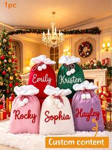 Personalized Santa Claus Bag, Customized Velvet Santa Claus Bag, Christmas Gift Bag, Holiday Gift Bag (Suitable For Adults And Pets), Ideal Gift For Him, Ideal Gift For Her, Boyfriend, Dad, Girlfriend, Mom, Family, Friends, Christmas, Christmas Home Decor, Christmas Decoration, Room Decor, Personalized, Christmas House Decor, Customized Product, Christmas, Baptism Decoration, Christmas Bag - Multicolor - View 2