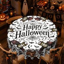 1pc,Vintage Halloween Tablecloth, Black White Pumpkin Bat Cat Print Polyester Table Cover, Elegant Halloween Dining Table Decor For Kitchen, Party, Family Gathering And Holiday Home Decoration - C - View 19