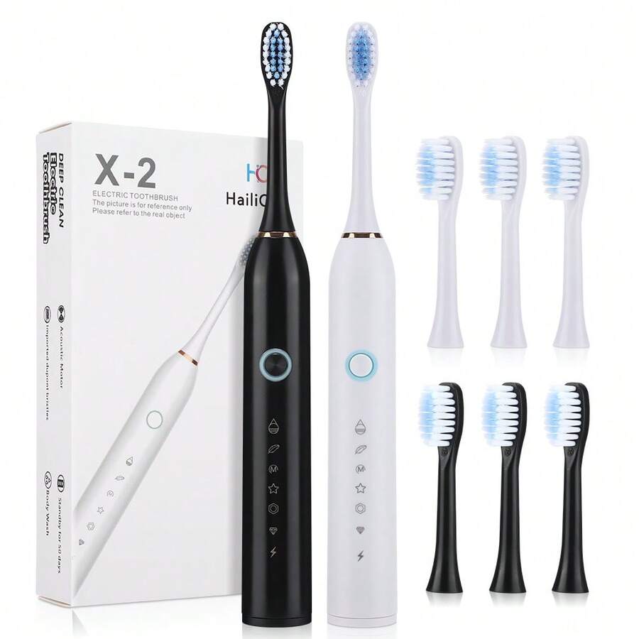 Hailicare Adult Vibrating Soft Multi-Function Electric Toothbrush, IPX67 Waterproof, Tooth Protection, 6 Speeds, Comes With 4 Brush Heads, Equipped With 2-Minute Timer And 30-Second Zone Switch Reminder, Suitable For Home Or Travel Use. - Multicolor - View 1