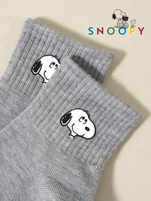 SNOOPY 1/3/6 Pairs Snoop Sock Black/White/Grey Solid Color Small Logo Minimalist Daily Kids Mid-Calf Socks, Fun Christmas Gift Socks - Multicolor - View 7