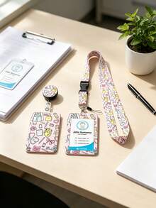 Medical Element Cartoon Badge Holder Set, Medical Pattern Acrylic ID Card Holder With Retractable Lanyard And Long Neck Strap, Nurse Student ID Card Holder, Anti-Loss Portable, Fresh Sweet Style, Suitable For Commuting, Work, Campus Use, Recommended Gift For Family, Friends, Colleagues - Multicolor - View 12