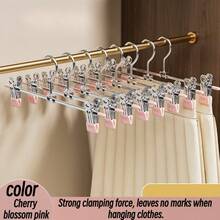 Non-Slip Pants Hanger, Space-Saving Pants Storage Rack, Multi-Function Pants Hanger For Student Dorms, No-Drill Jeans And Scarf Storage Organizer, Stainless Steel Foam Non-Slip Pants Clips - Pink - View 3