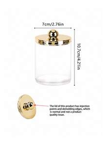 Clear Acrylic Bathroom Storage Jars With Gold Lid And Tray, Cotton Ball Holder, Cotton Swab Holder, Countertop Vanity Organizer, 3-Piece Set - Multicolor - View 15