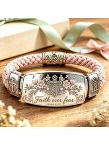 1件 Faith Over Fear 信仰勝過恐懼編繩手鍊，希望、勇氣與神聖力量靈感經文，宗教希望錨與櫻花十字吊飾珠寶禮物，適合女性、媽媽、姊妹、男士與女士，洗禮禮物 - 手環 - 查看 5