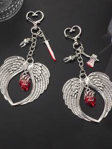 1 móc khóa túi treo charm thiên thần mặt dây chuyền hình trái tim có cánh phong cách Halloween tối màu - Nhiều màu - Xem 2