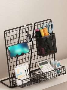 KASUDIN 1pc Foldable Metal Grid Display Stand With 10 Clips, Portable Desktop Photo Frame Holder & Jewelry Rack, Industrial Style Home Office Decor, Aesthetic Classroom & Room Decor, Back School - View 7