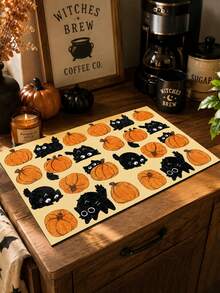1pc Cat & Pumpkin Pattern Diatom Mud Kitchen Dish Drying Mat, Halloween, Can Be Used As Halloween Gift, Halloween Decoration, Absorbent Dish Drying Mat, Coffee Machine Mat, Dishwashing Mat, Sink Mat, Kitchen Countertop Protector, Suitable For Cups, Plates, Tableware And Kitchen Decor - Multicolor - View 3