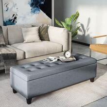 Upholstered Bench With Storage, Bed Bench With Lid In Linen Look, Trunk Bench, Storage Bench For Living Room And Bedroom, Grey - 灰色 - 查看 2
