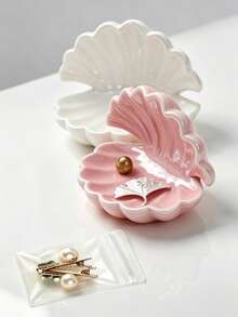 Creative Shell Ornament Paired With A Transparent Jewelry Storage Bag, Exquisite Bedside Ornament, Bedroom Decoration, Small Jewelry Tray, Vanity Display For Quick Organization, Display For Bracelets, Office Desk Storage For Hair Clips And Brooches, Suitable For Women And Collectors, Halloween Party, Christmas, Birthday Gift - Multicolor - View 6