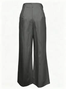 Women's High-Waist Straight Leg Wide Leg Casual Commuter Long Pants With Pockets, Fashionable Autumn/Winter Versatile Quality Professional Grey - Grey - View 4