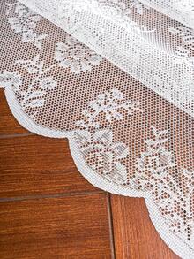 1pc Floral Lace Table Runner Vintage Wavy Edge Hollow Out Table Cloth Wedding Dining Table Decor Coffee Table Cover - White - View 11