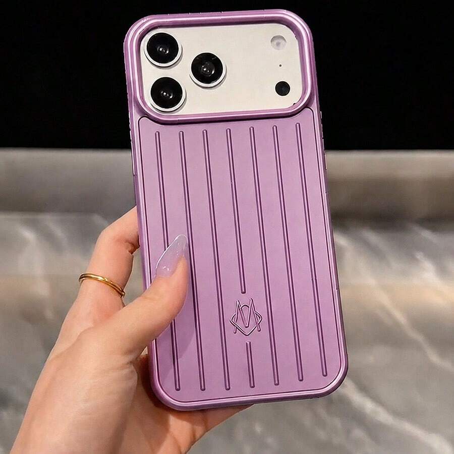 DECOPHONE Metal Texture Texture Daymera Luggage Case Phone Case, Fashionable Striped Anti-Drop Protection Case, Compatible With Apple 17 Pro Max, Matte Anti-Drop Design, Fully Covers The 16 Pro Lens, 15 Pro Max Premium Protection Case - Violet Purple - View 1