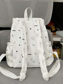 1pc Plaid Star & Bow Print Backpack, College Style Drawstring Flap Multi-Pocket Daily Bag, Suitable For Campus Daily Commute - Multicolor - View 8