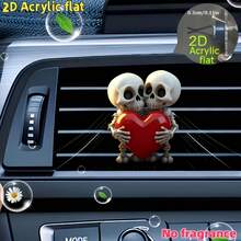 2D Flat Couple Skulls & Heart Car Air Vent Clip - Random Scent, Acrylic Cartoon Decor, Great For Halloween & Holiday Gifts - A - View 5