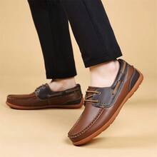 Unisex Metal Buckle Decor Loafers Slip-On Soft Faux Leather Driving Moccasins Non-Slip Rubber Sole Casual Flat Shoes Plus Size 37-48 - Brown - View 4