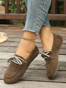 New Lace-Up Soft Sole Casual Flat Shoes, Spring/Autumn Suede Shoes - Coffee Brown - View 5
