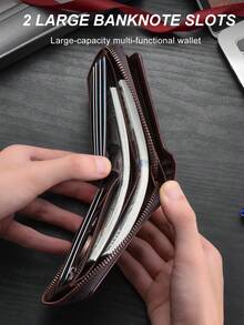 VINCESS Men's Vintage Cow Leather Wallet, Casual Genuine Leather Wallet, Anti-Theft Multi-Layer Card Slots, ID Window, Zipper Cash Compartment, Secure And Convenient For Daily Use, Men's Holiday Gift - Coffee Brown - View 5