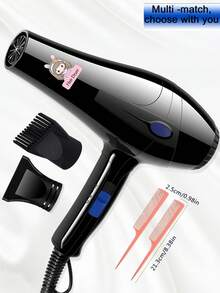 1 buah Pengering Rambut Bertenaga Tinggi, Motif Kelinci Perempuan dengan Transfer UV, Cangkang Nilon Tahan Lama, Kontrol Satu Sentuhan, Aliran Udara Kuat, Dilengkapi Sisir dan Aksesoris Sisir Lancip, Nozel Udara Ganda, Gaya Acak untuk Penggunaan di Rumah dan Salon, Colokan Dinding - Hitam - View 10