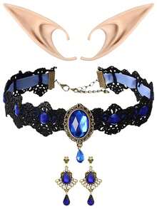 5pcs Necklace & Fake Earring Set, Suitable For Halloween Punk Steampunk Costume Party, Adult Women Gothic Vintage Halloween Choker Vampire Pendant - Multicolor - View 6