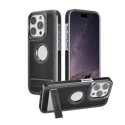PULOKA Stand Phone Case With Holder Wireless Charging Compatible With Iphone 15 Pro Max 14 13 12 11 - Vintage Style Faux Leather Phone Case