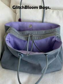 Black Large Capacity Tote Bag, Casual Nylon Shoulder Bag, Lightweight Commuter Travel Handbag (Accessories Not Included) - Grey - View 3