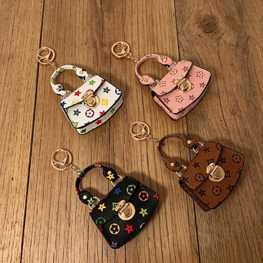 Vintage Luxury Litchi Grain PU Leather Metal Buckle Mini Handbag For Women, Keychain Earphone Coin Storage Hanging Bag - Multicolor - View 1