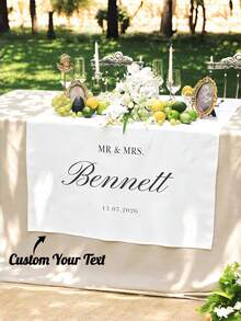 1pc Personalized Wedding Table Runner, Customizable Text, Suitable For Fashionable Wedding Reception And Special Occasions - Multicolor - View 1
