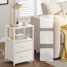 Juego de 2 mesitas de noche, mesa auxiliar LED con estación de carga |   Mesita de noche con cajón de tela, mesa auxiliar con 1 puerto USB y 1 puerto tipo C, mesa de sofá, color blanco TB01BW052L - Blanco - Ver 3
