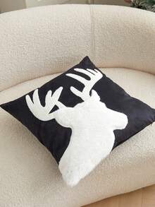 LCUHPCL 1pc Christmas Reindeer Applique 3D Embroidered Pillow Case, Suitable For Bedroom, Living Room, Sofa, Daily Use, Party And Various Occasions - Black - View 7